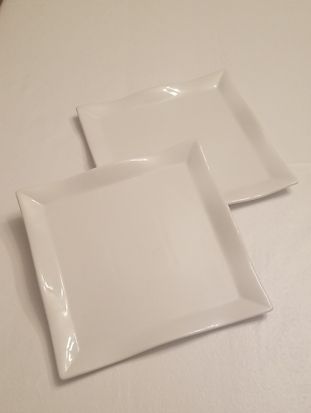 White Square Ceramic Dinner Plates - Set of 2